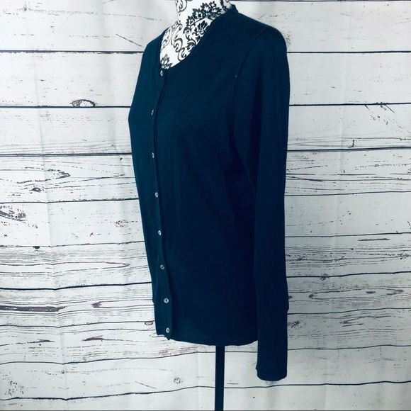 August Silk Knit Button Up Cardigan Sweater Navy L - Picture 5 of 8